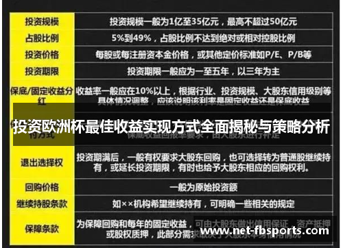 投资欧洲杯最佳收益实现方式全面揭秘与策略分析